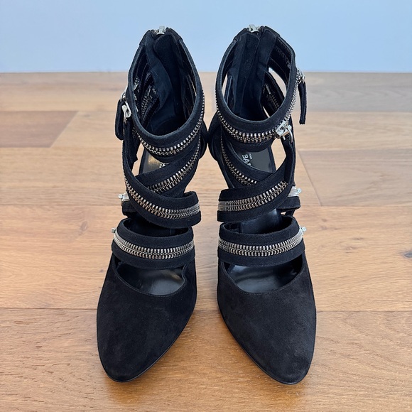 Giuseppe Zanotti Design x BALMAIN Black Suede Ankle Bootie Criss Cross Zips 38½︎ - Picture 2 of 11